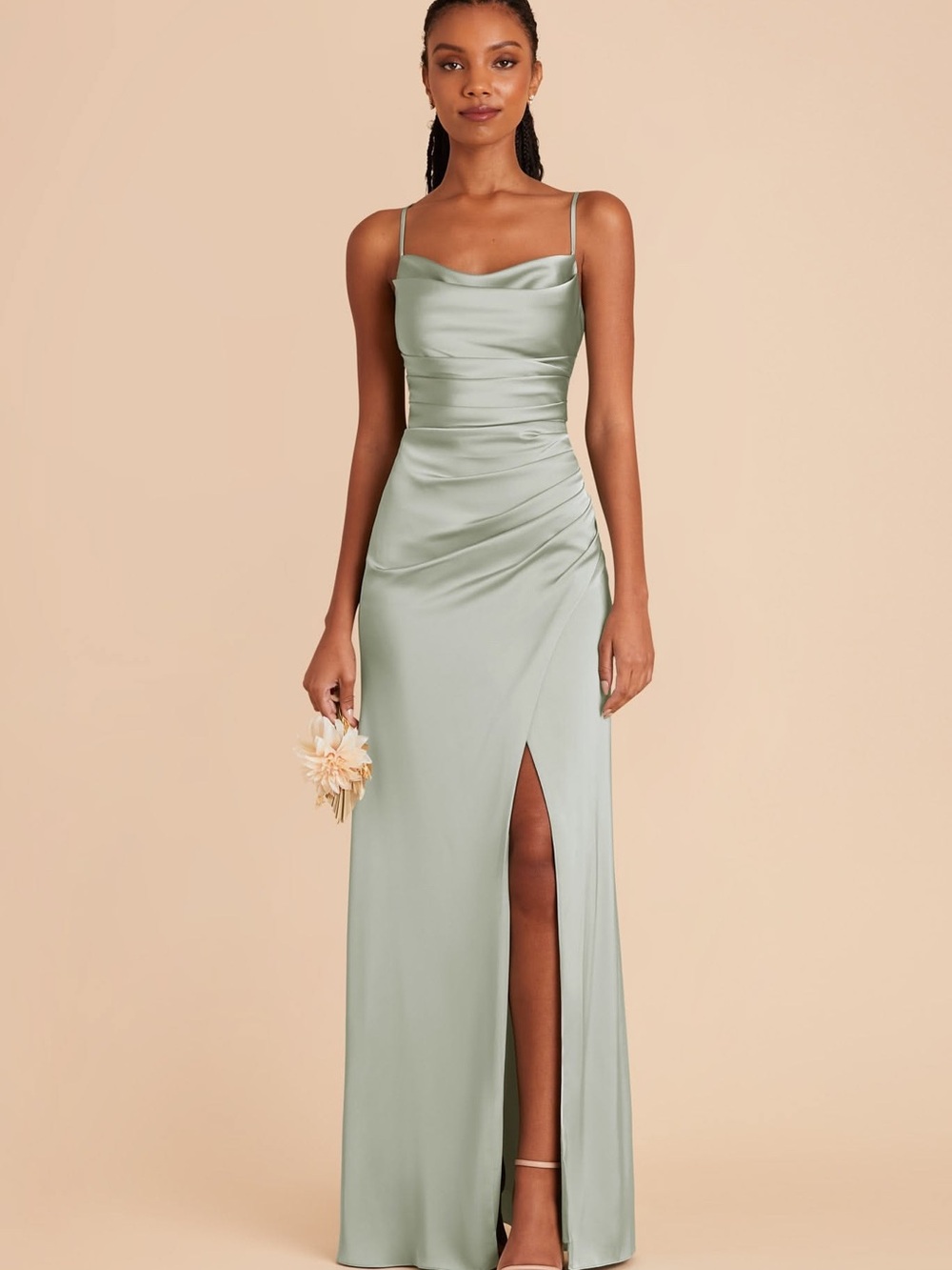 Azazie Satin Cowl Maxi Dress in Sage Green